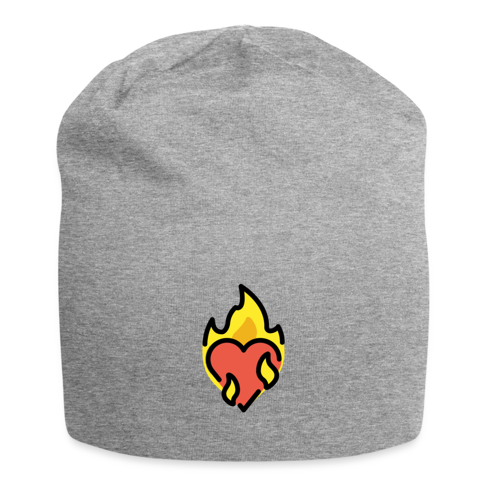 Customizable Heart on Fire Moji Jersey Beanie - Emoji.Express - heather gray