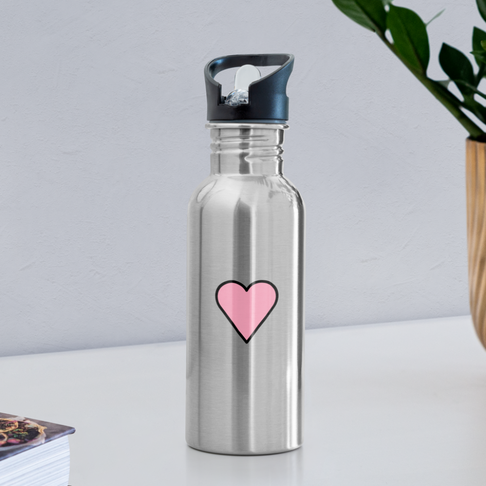 Customizable Pink Heart Emoji Water Bottle - Emoji.Express - silver