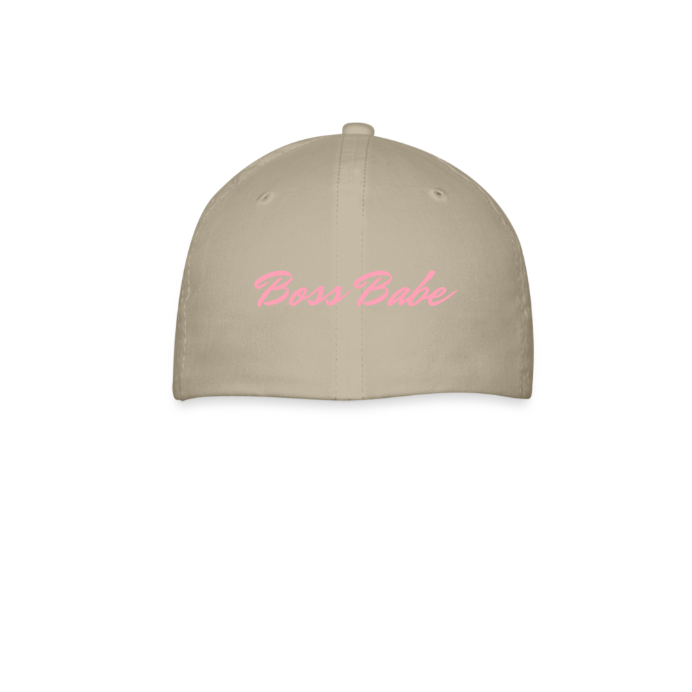 Customizable Pink Heart Moji + Boss Babe text (Two Sided) Baseball Cap - Emoji.Express - khaki