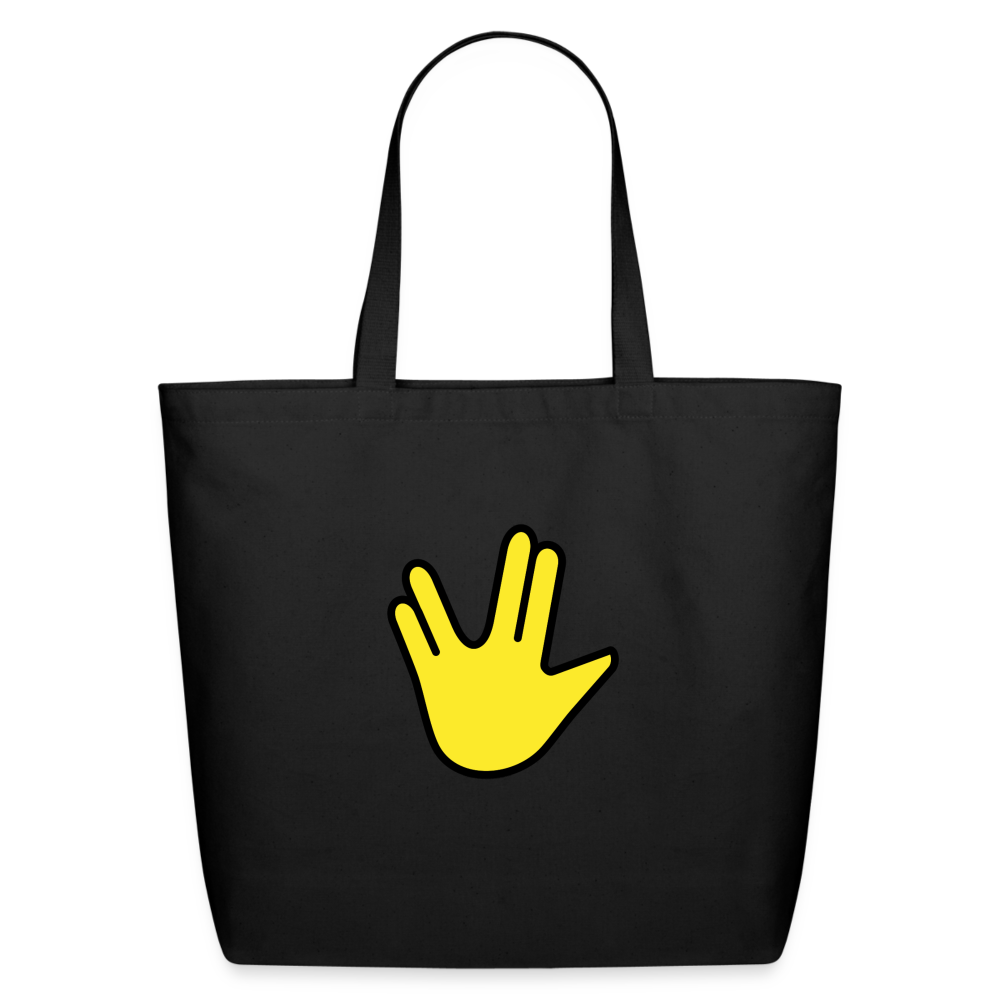 Emoji Expression: Vulcan Salture + May the Moji Force See You Live Long Time and Prosper Text (Double-Sided) Eco-Friendly Cotton Tote - Emoji.Express - black