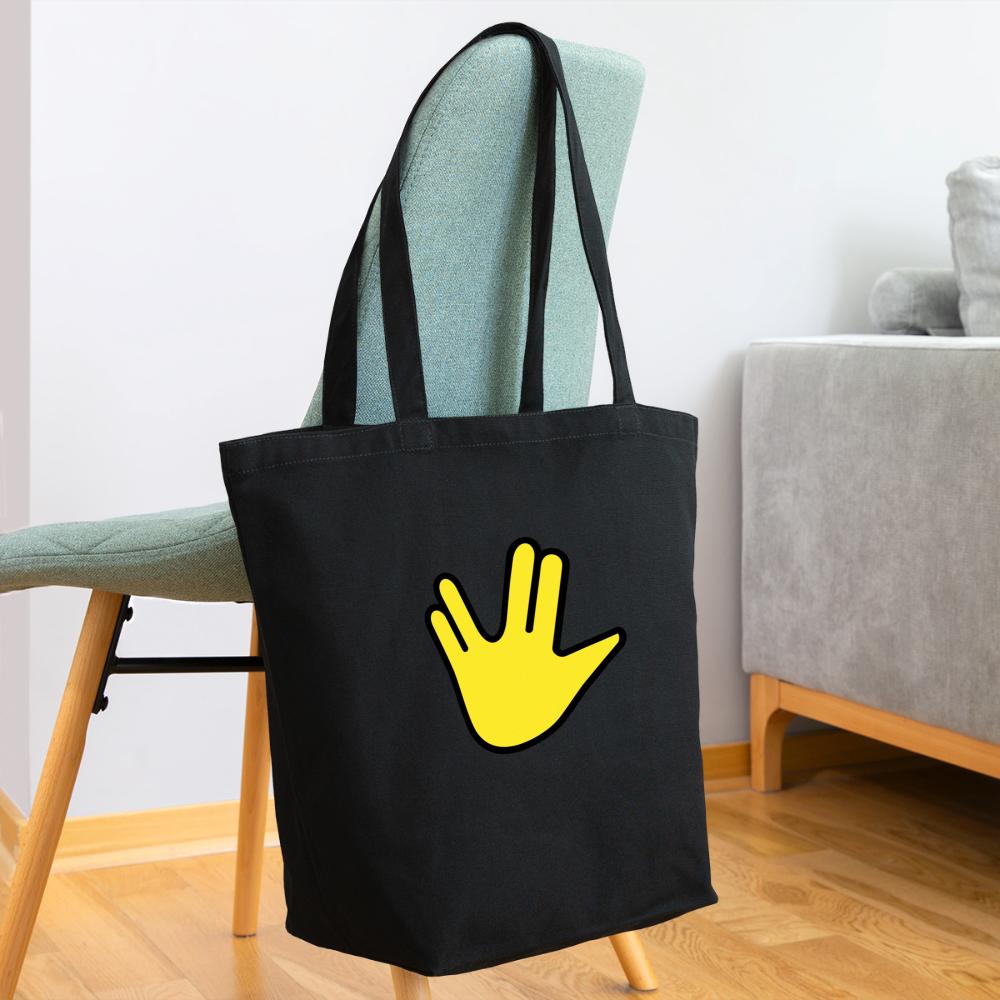 Emoji Expression: Vulcan Salture + May the Moji Force See You Live Long Time and Prosper Text (Double-Sided) Eco-Friendly Cotton Tote - Emoji.Express - black