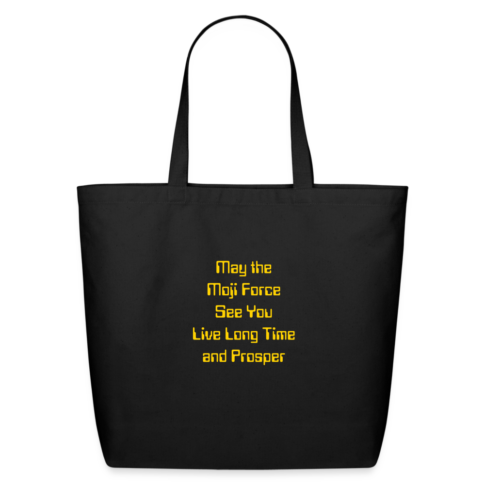 Emoji Expression: Vulcan Salture + May the Moji Force See You Live Long Time and Prosper Text (Double-Sided) Eco-Friendly Cotton Tote - Emoji.Express - black