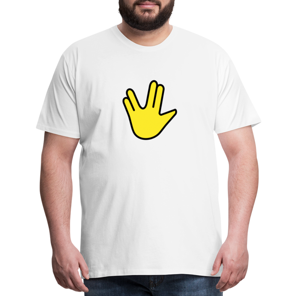 Emoji Expression: Vulcan Salute + May the Moji Force See You  Live Long Time and Prosper Text (Double-Sided) Men's Premium T-Shirt - Emoji.Express - white