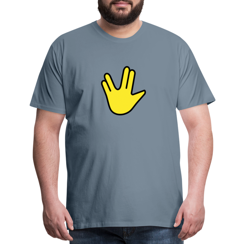 Emoji Expression: Vulcan Salute + May the Moji Force See You  Live Long Time and Prosper Text (Double-Sided) Men's Premium T-Shirt - Emoji.Express - steel blue