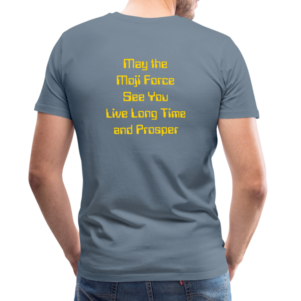 Emoji Expression: Vulcan Salute + May the Moji Force See You  Live Long Time and Prosper Text (Double-Sided) Men's Premium T-Shirt - Emoji.Express - steel blue