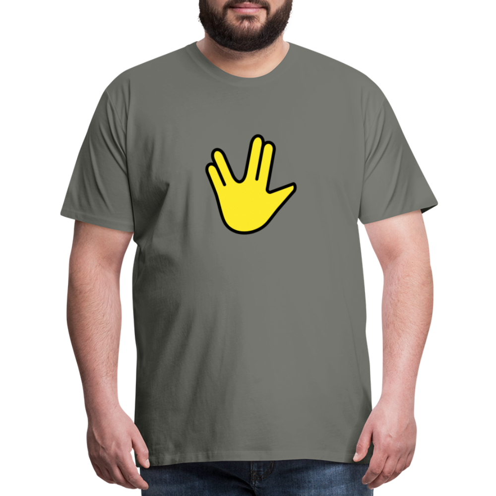 Emoji Expression: Vulcan Salute + May the Moji Force See You  Live Long Time and Prosper Text (Double-Sided) Men's Premium T-Shirt - Emoji.Express - asphalt gray