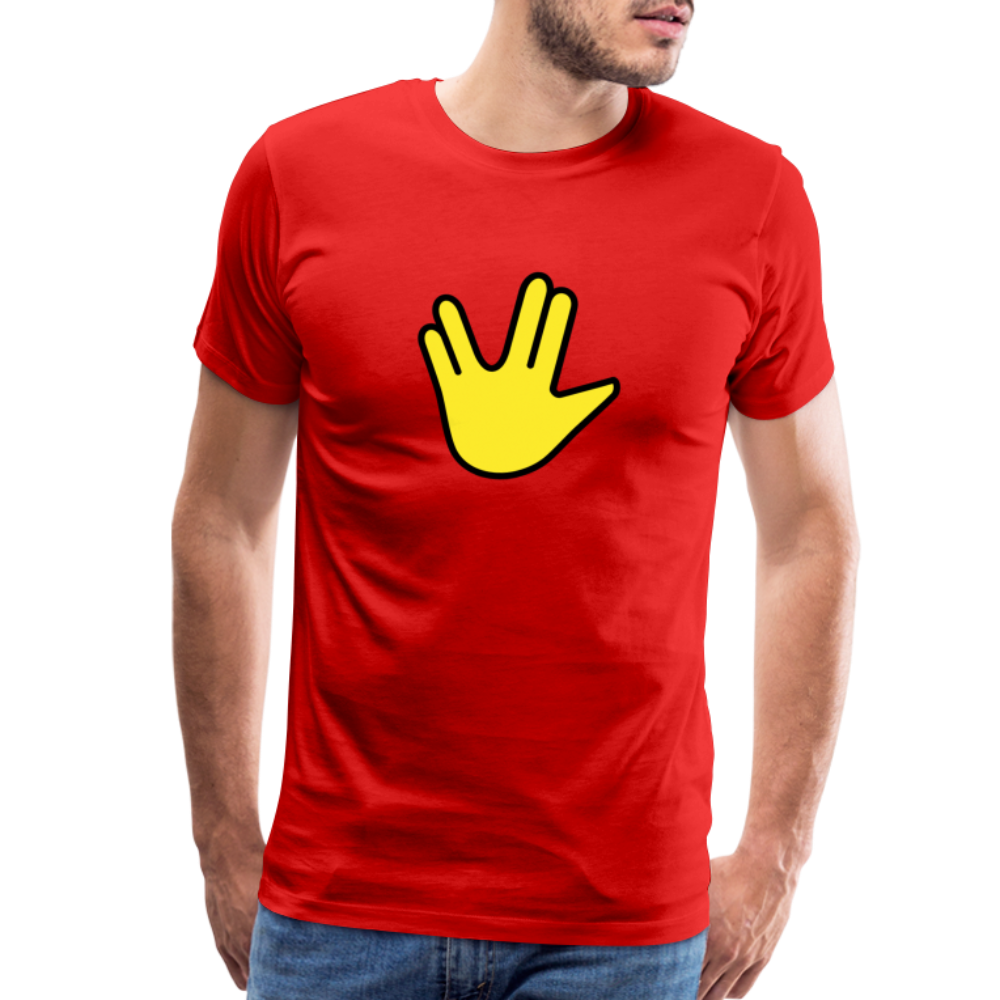 Emoji Expression: Vulcan Salute + May the Moji Force See You  Live Long Time and Prosper Text (Double-Sided) Men's Premium T-Shirt - Emoji.Express - red