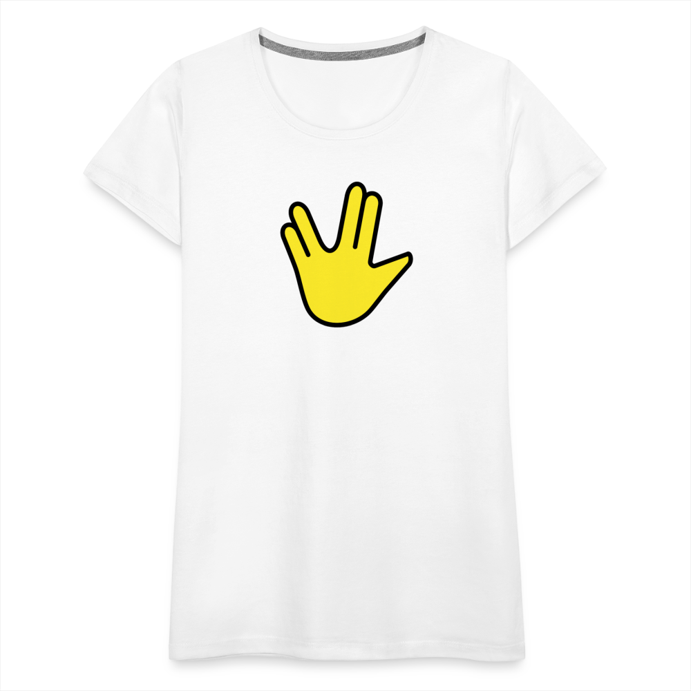 Emoji Expression: Vulcan Salute + May the Moji Force See You Live Long Time and Prosper Test (Double-Sided)Women’s Premium T-Shirt - Emoji.Express - white