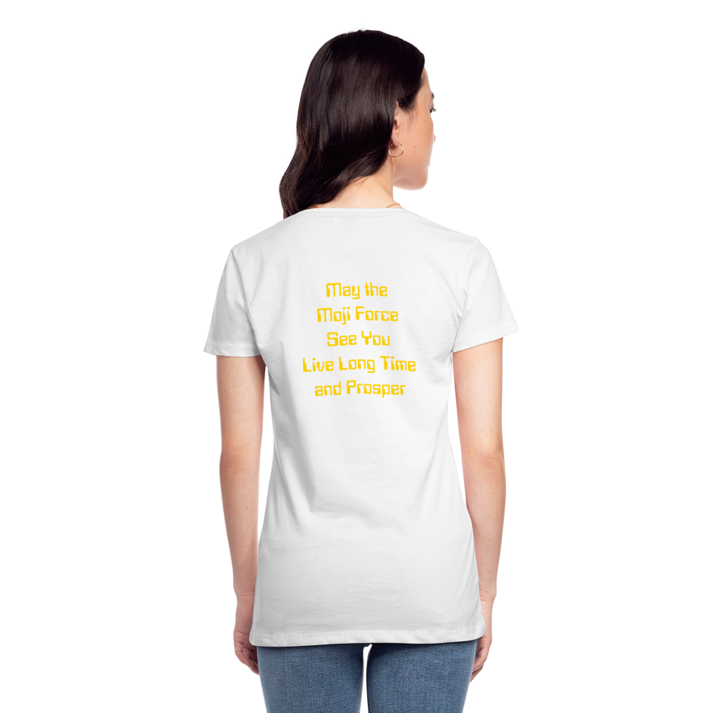 Emoji Expression: Vulcan Salute + May the Moji Force See You Live Long Time and Prosper Test (Double-Sided)Women’s Premium T-Shirt - Emoji.Express - white