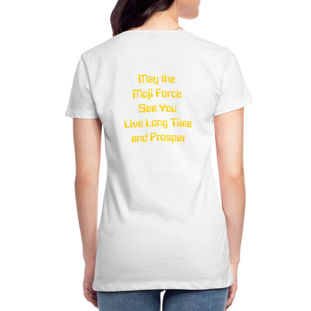 Emoji Expression: Vulcan Salute + May the Moji Force See You Live Long Time and Prosper Test (Double-Sided)Women’s Premium T-Shirt - Emoji.Express - white