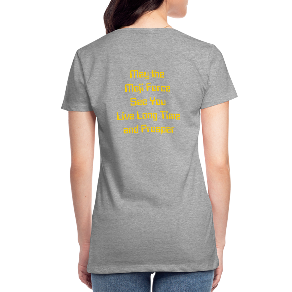 Emoji Expression: Vulcan Salute + May the Moji Force See You Live Long Time and Prosper Test (Double-Sided)Women’s Premium T-Shirt - Emoji.Express - heather gray