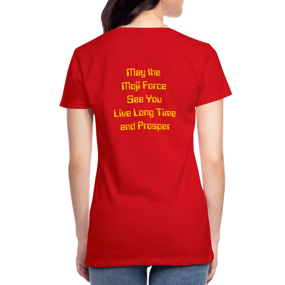 Emoji Expression: Vulcan Salute + May the Moji Force See You Live Long Time and Prosper Test (Double-Sided)Women’s Premium T-Shirt - Emoji.Express - red