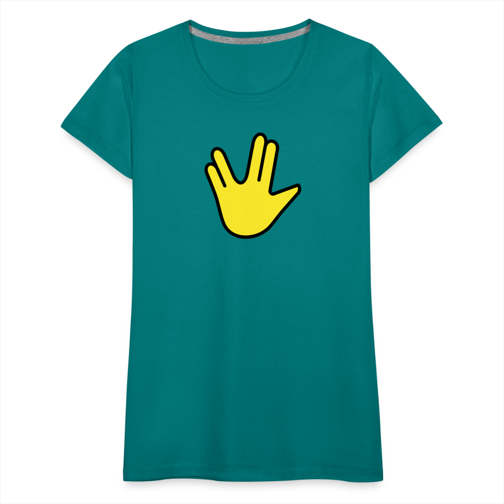 Emoji Expression: Vulcan Salute + May the Moji Force See You Live Long Time and Prosper Test (Double-Sided)Women’s Premium T-Shirt - Emoji.Express - teal