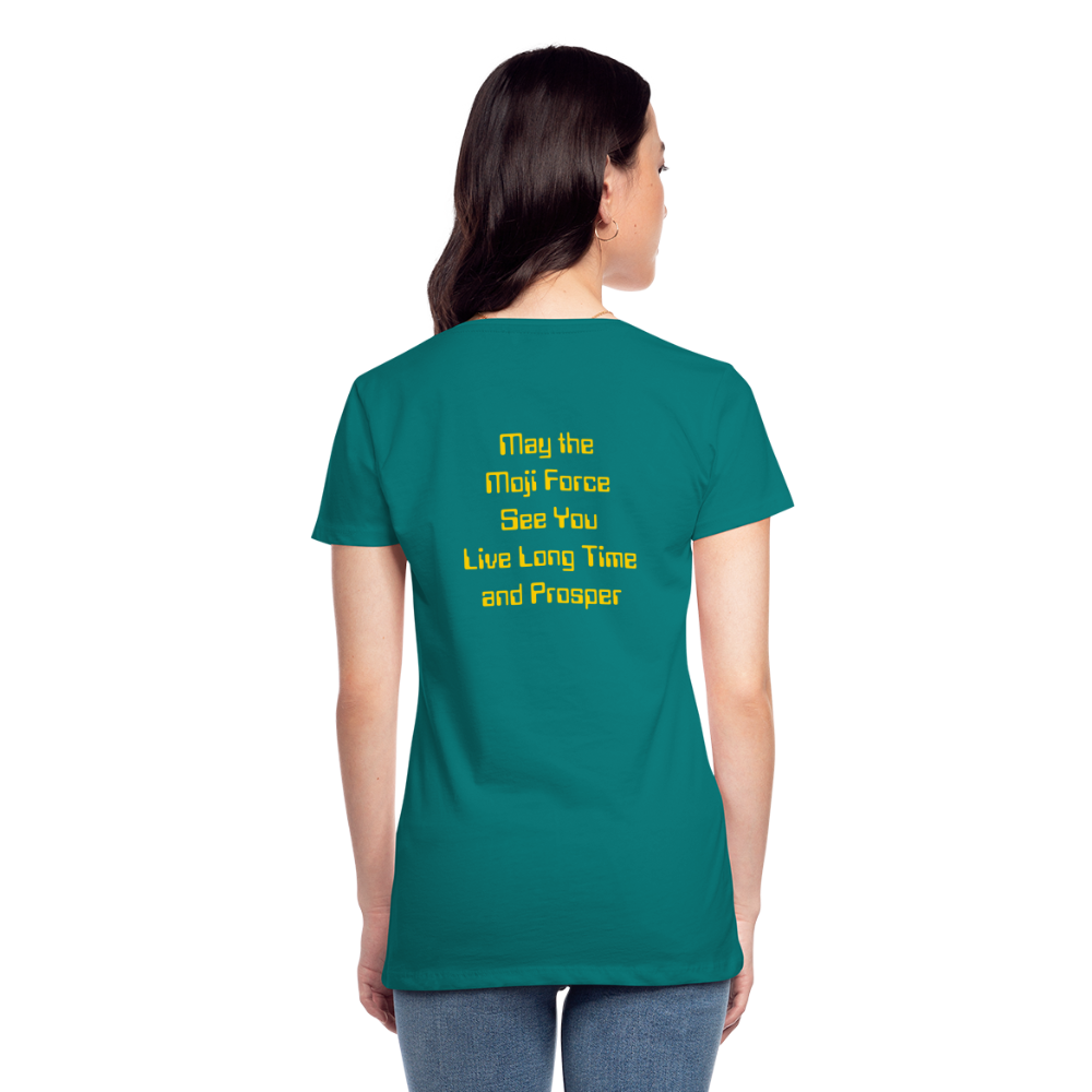 Emoji Expression: Vulcan Salute + May the Moji Force See You Live Long Time and Prosper Test (Double-Sided)Women’s Premium T-Shirt - Emoji.Express - teal