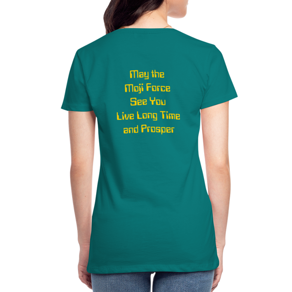 Emoji Expression: Vulcan Salute + May the Moji Force See You Live Long Time and Prosper Test (Double-Sided)Women’s Premium T-Shirt - Emoji.Express - teal