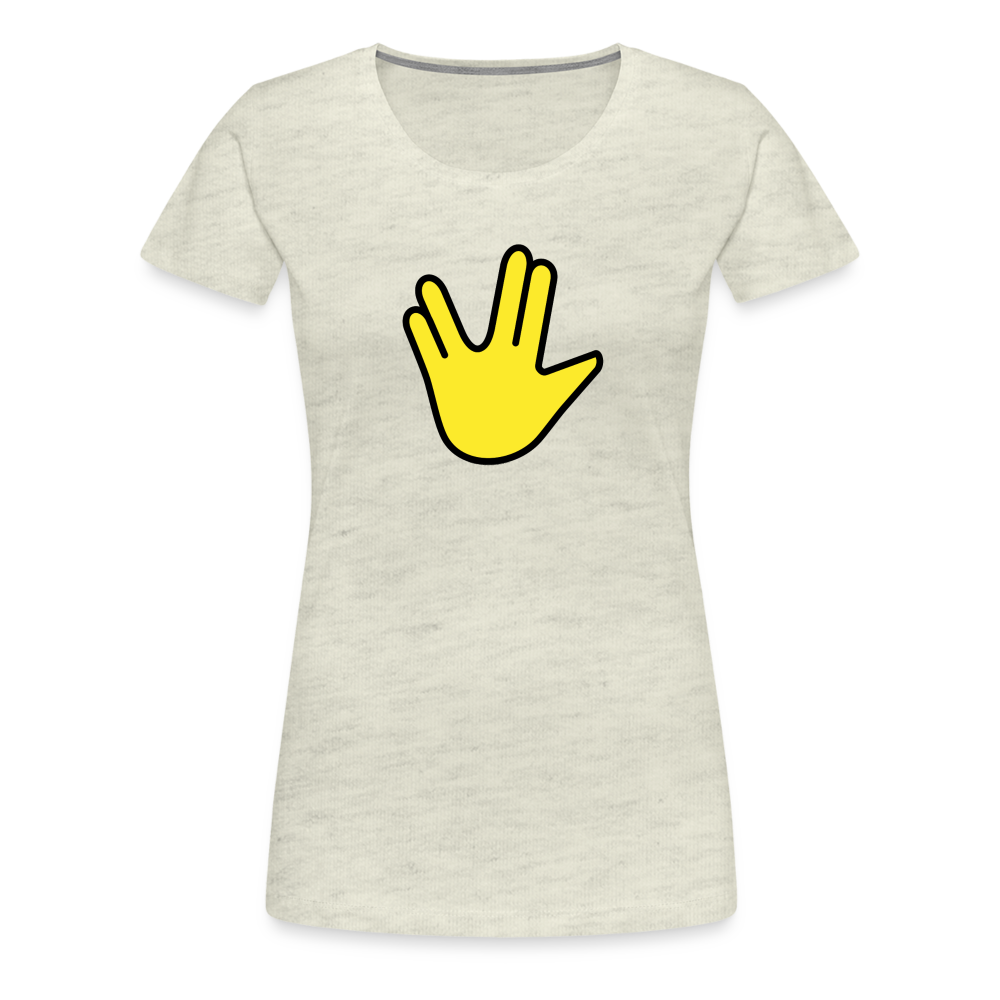 Emoji Expression: Vulcan Salute + May the Moji Force See You Live Long Time and Prosper Test (Double-Sided)Women’s Premium T-Shirt - Emoji.Express - heather oatmeal