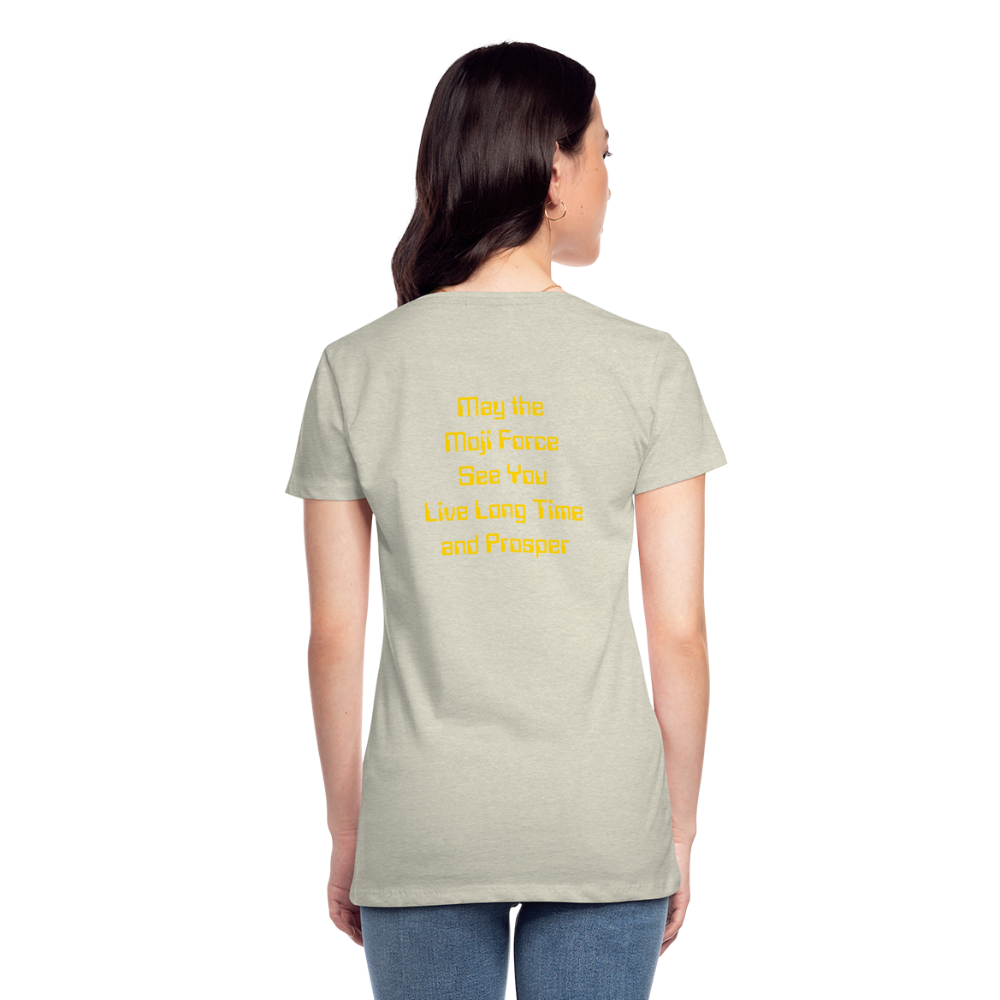 Emoji Expression: Vulcan Salute + May the Moji Force See You Live Long Time and Prosper Test (Double-Sided)Women’s Premium T-Shirt - Emoji.Express - heather oatmeal