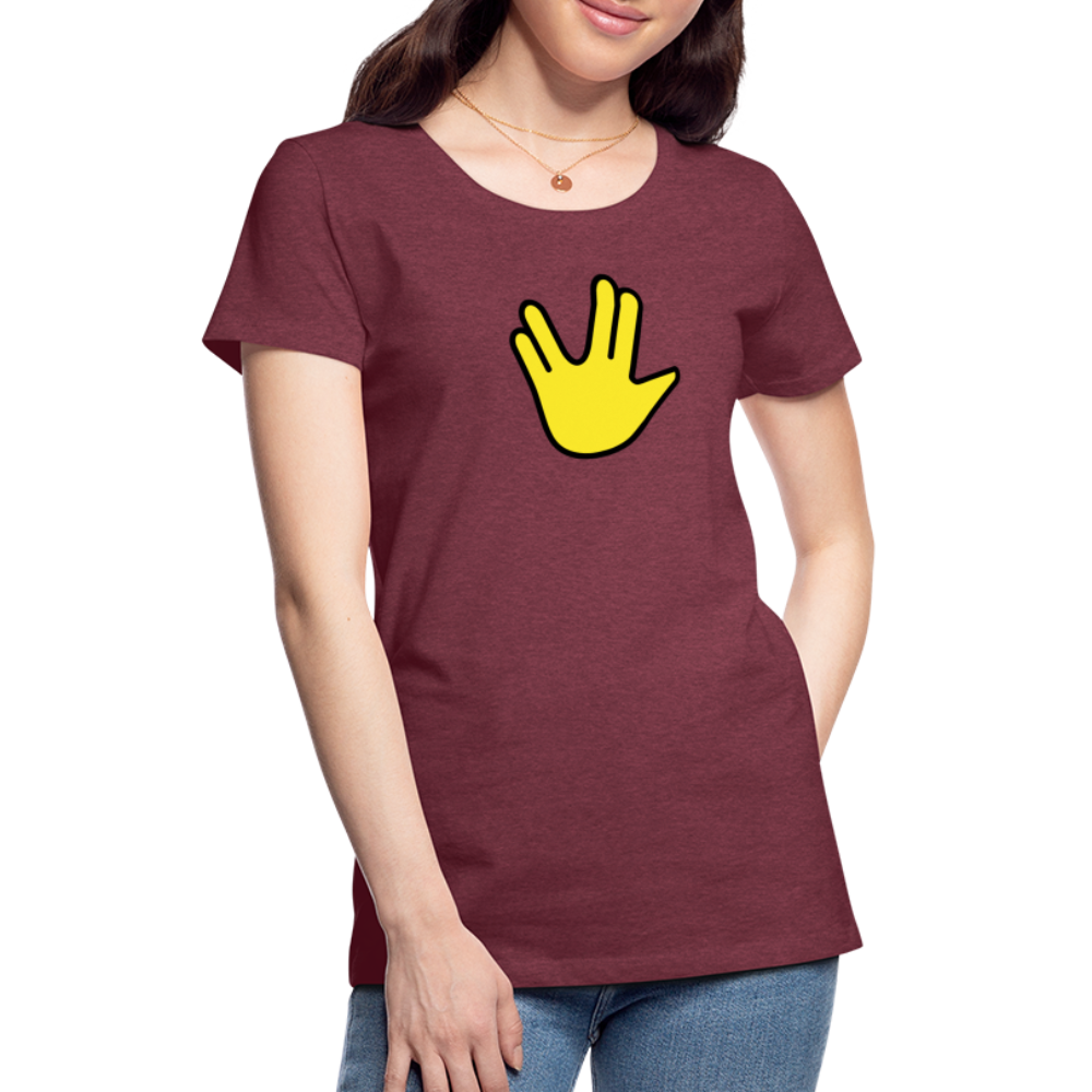 Emoji Expression: Vulcan Salute + May the Moji Force See You Live Long Time and Prosper Test (Double-Sided)Women’s Premium T-Shirt - Emoji.Express - heather burgundy