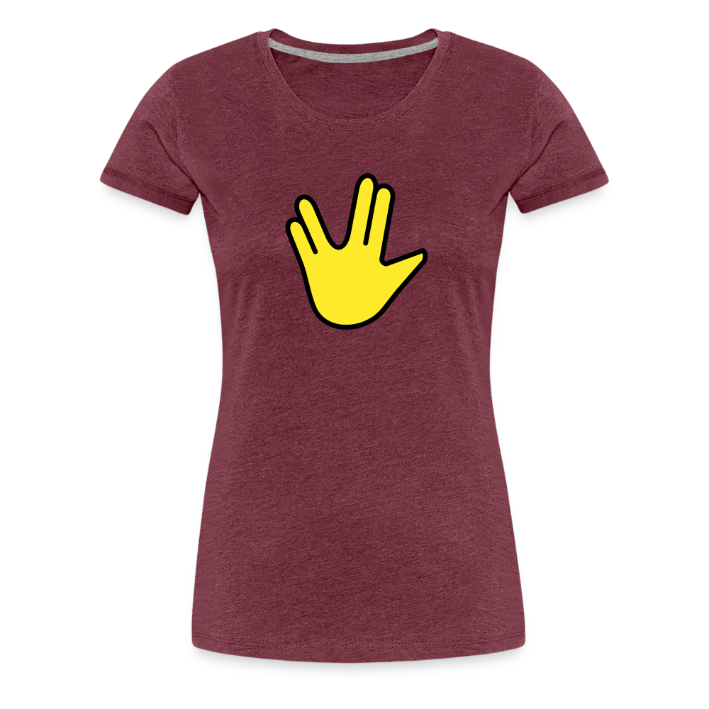 Emoji Expression: Vulcan Salute + May the Moji Force See You Live Long Time and Prosper Test (Double-Sided)Women’s Premium T-Shirt - Emoji.Express - heather burgundy