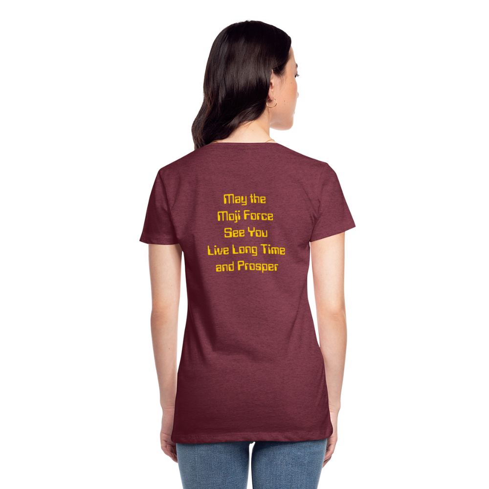 Emoji Expression: Vulcan Salute + May the Moji Force See You Live Long Time and Prosper Test (Double-Sided)Women’s Premium T-Shirt - Emoji.Express - heather burgundy