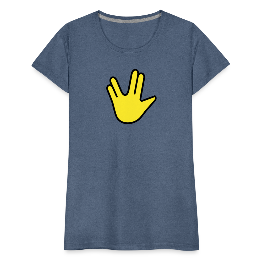 Emoji Expression: Vulcan Salute + May the Moji Force See You Live Long Time and Prosper Test (Double-Sided)Women’s Premium T-Shirt - Emoji.Express - heather blue