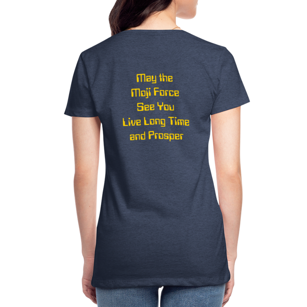 Emoji Expression: Vulcan Salute + May the Moji Force See You Live Long Time and Prosper Test (Double-Sided)Women’s Premium T-Shirt - Emoji.Express - heather blue