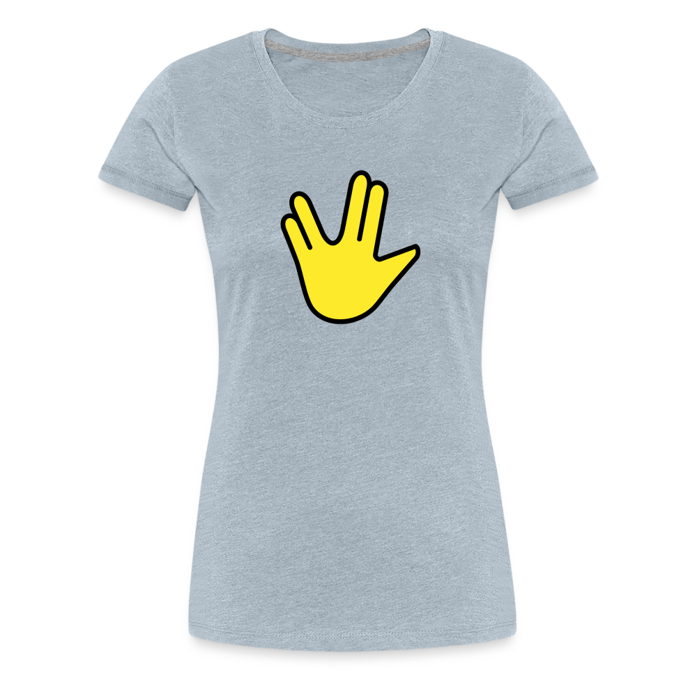 Emoji Expression: Vulcan Salute + May the Moji Force See You Live Long Time and Prosper Test (Double-Sided)Women’s Premium T-Shirt - Emoji.Express - heather ice blue