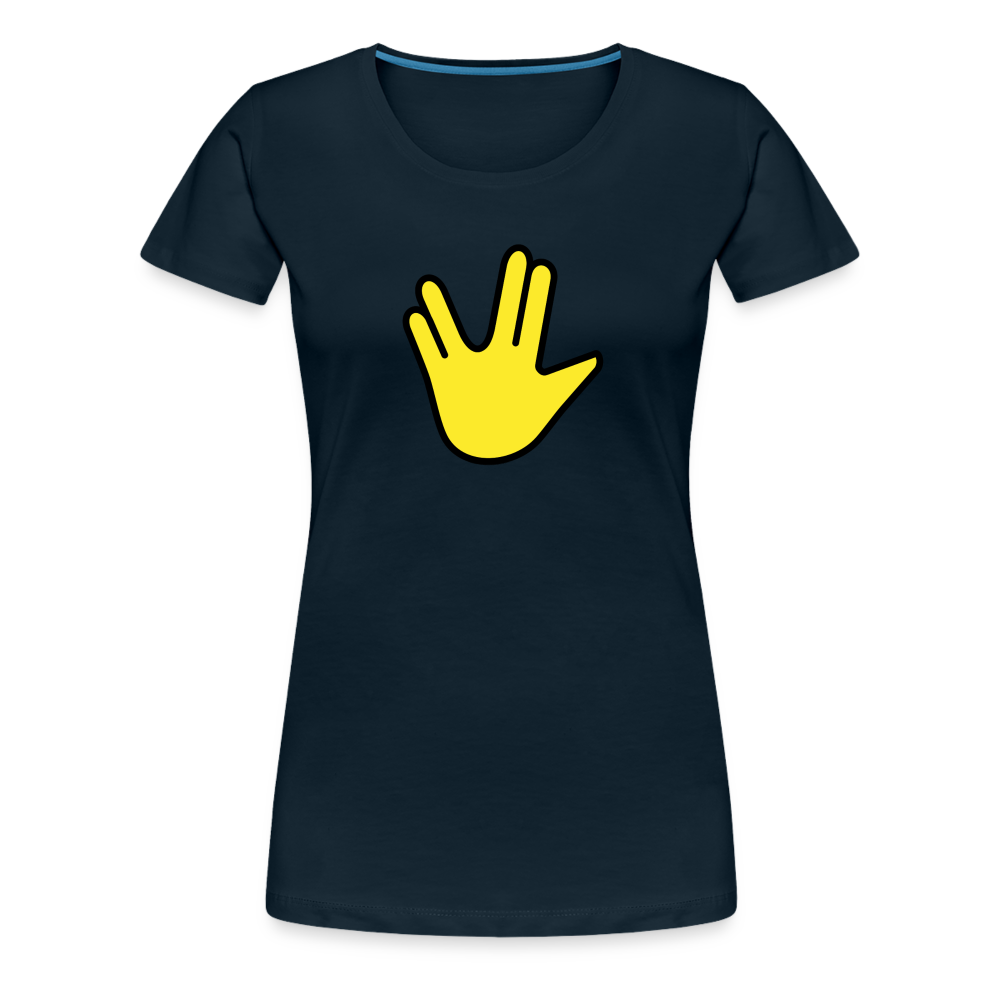 Emoji Expression: Vulcan Salute + May the Moji Force See You Live Long Time and Prosper Test (Double-Sided)Women’s Premium T-Shirt - Emoji.Express - deep navy