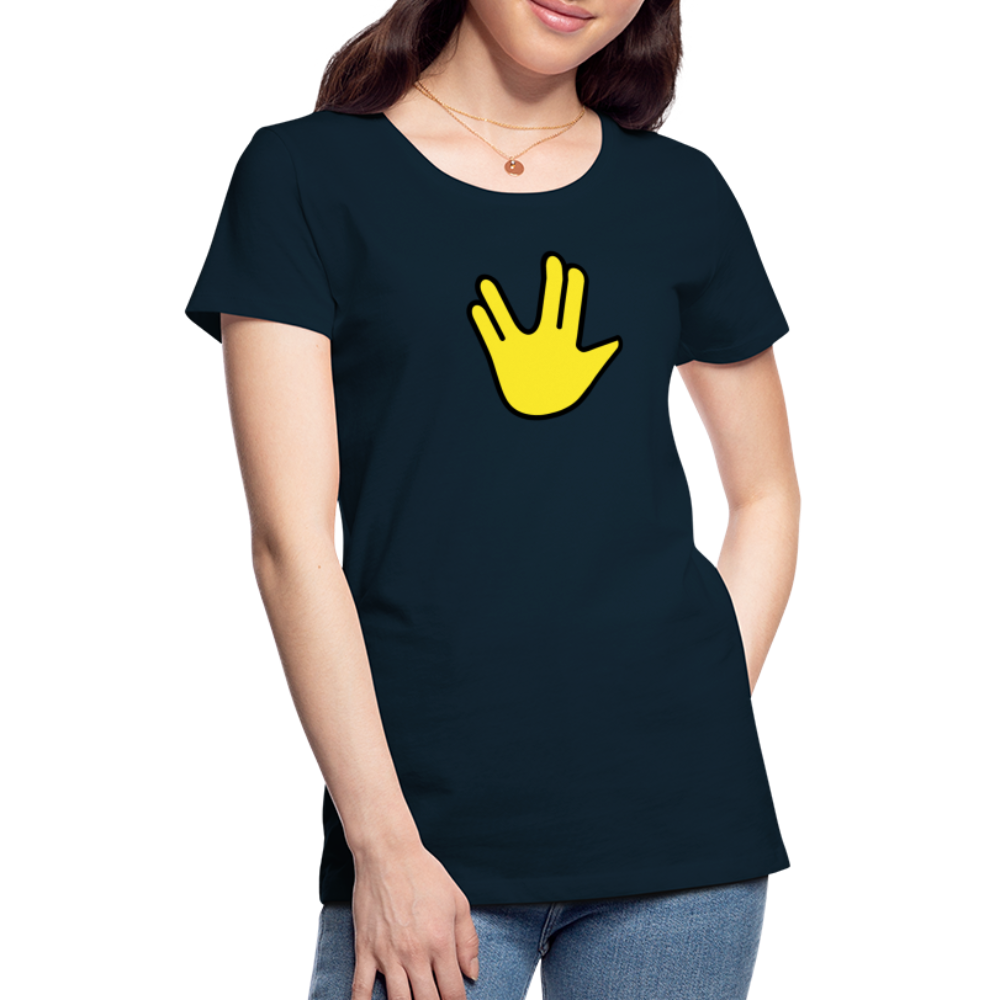 Emoji Expression: Vulcan Salute + May the Moji Force See You Live Long Time and Prosper Test (Double-Sided)Women’s Premium T-Shirt - Emoji.Express - deep navy