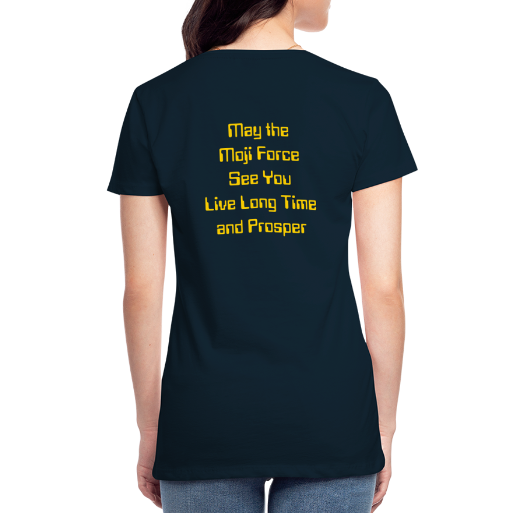 Emoji Expression: Vulcan Salute + May the Moji Force See You Live Long Time and Prosper Test (Double-Sided)Women’s Premium T-Shirt - Emoji.Express - deep navy