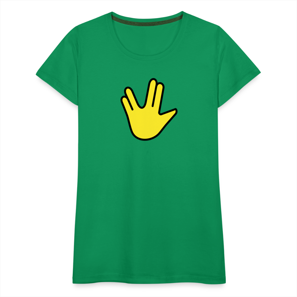 Emoji Expression: Vulcan Salute + May the Moji Force See You Live Long Time and Prosper Test (Double-Sided)Women’s Premium T-Shirt - Emoji.Express - kelly green