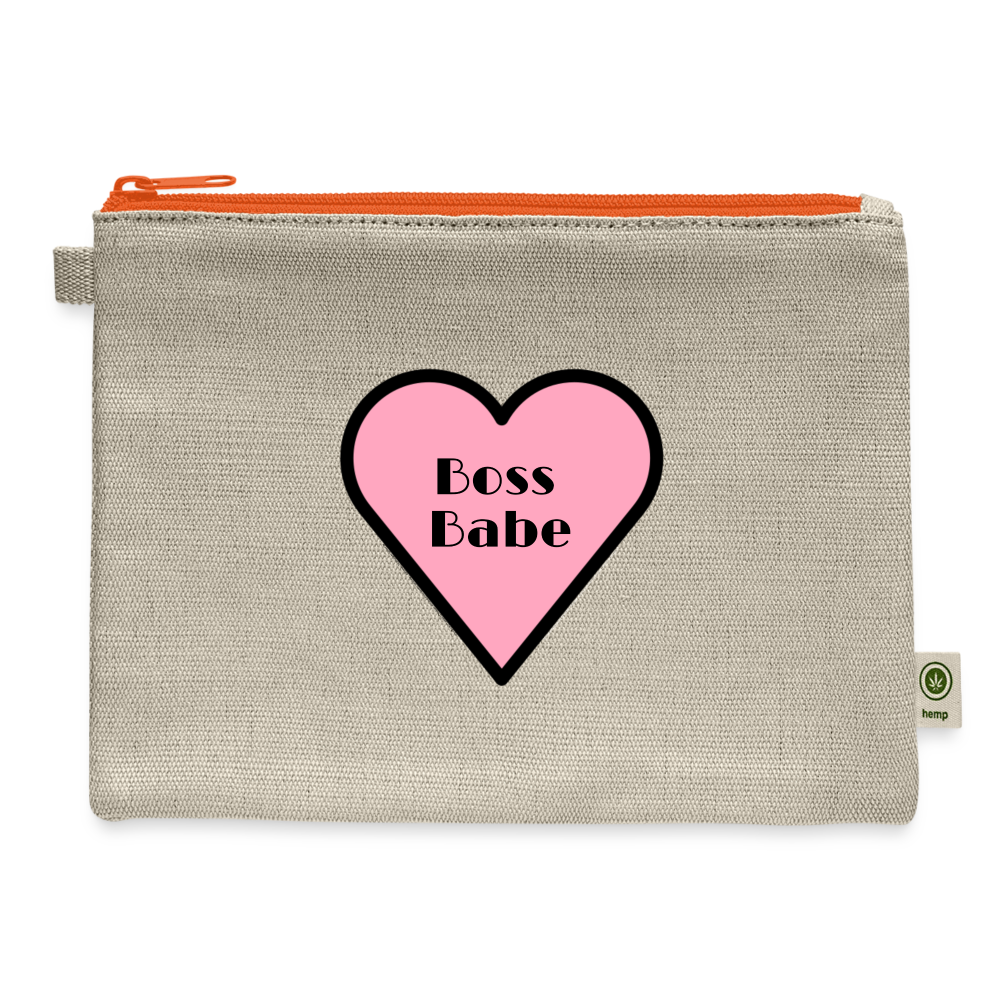 Customizable Boss Babe Pink Heart Moji Carry All Hemp Pouch - Emoji.Express - natural/orange