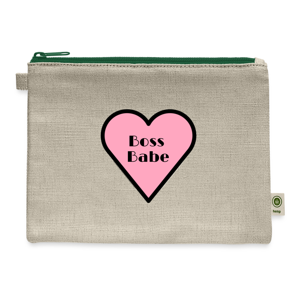 Customizable Boss Babe Pink Heart Moji Carry All Hemp Pouch - Emoji.Express - natural/green