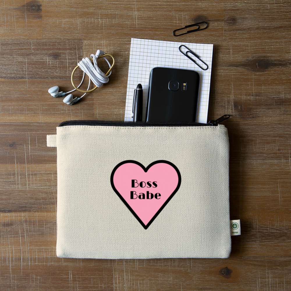 Customizable Boss Babe Pink Heart Moji Carry All Hemp Pouch - Emoji.Express - natural