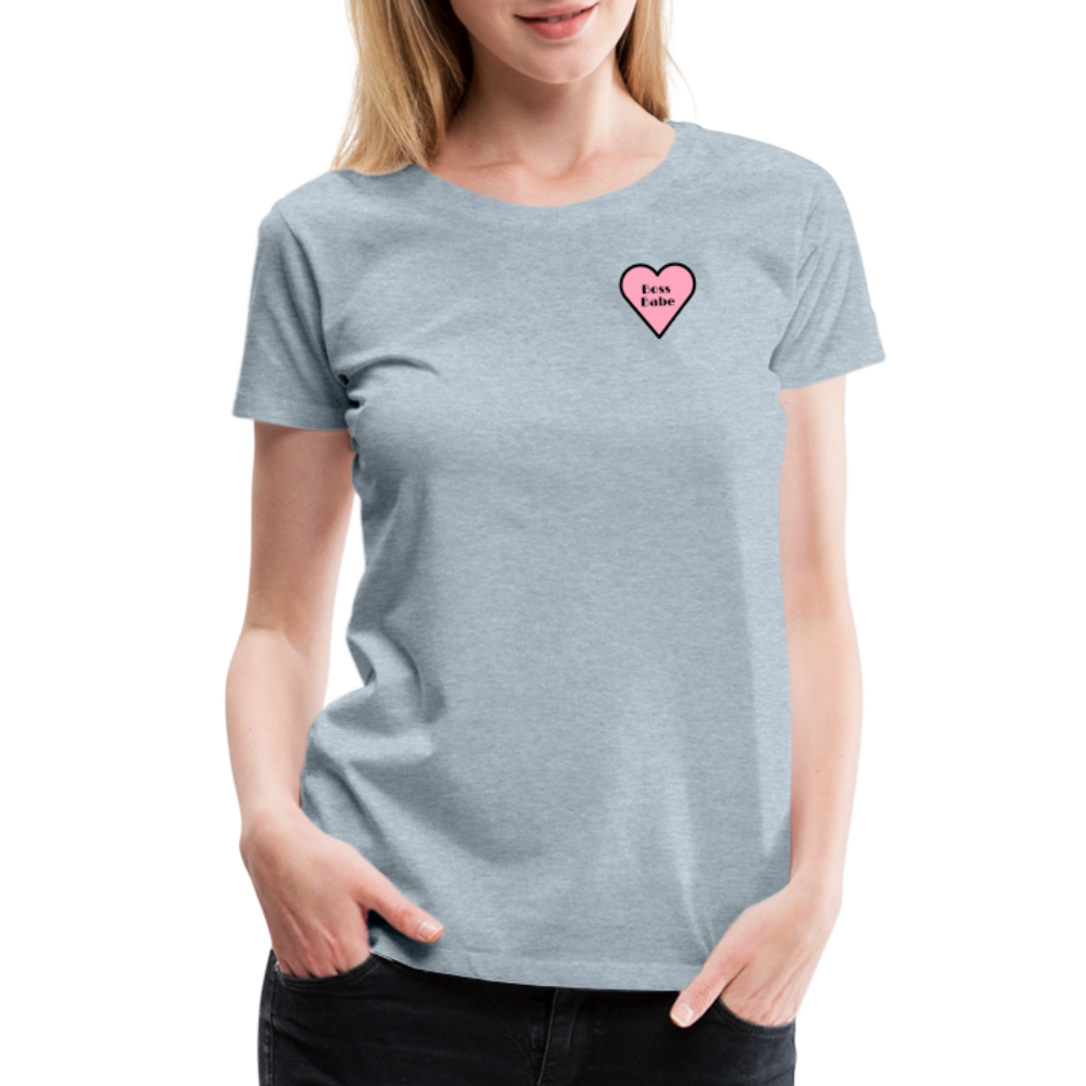 Boss Babe Pink Heart Moji Women’s Premium T-Shirt - Emoji.Express - heather ice blue