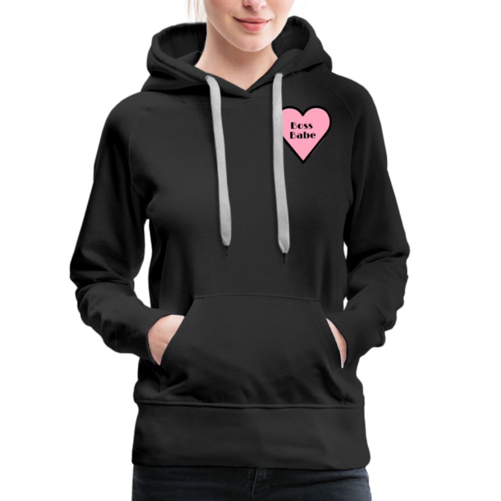 Customizable Boss Babe Pink Heart Moji Women’s Premium Hoodie  - Emoji.Express - black