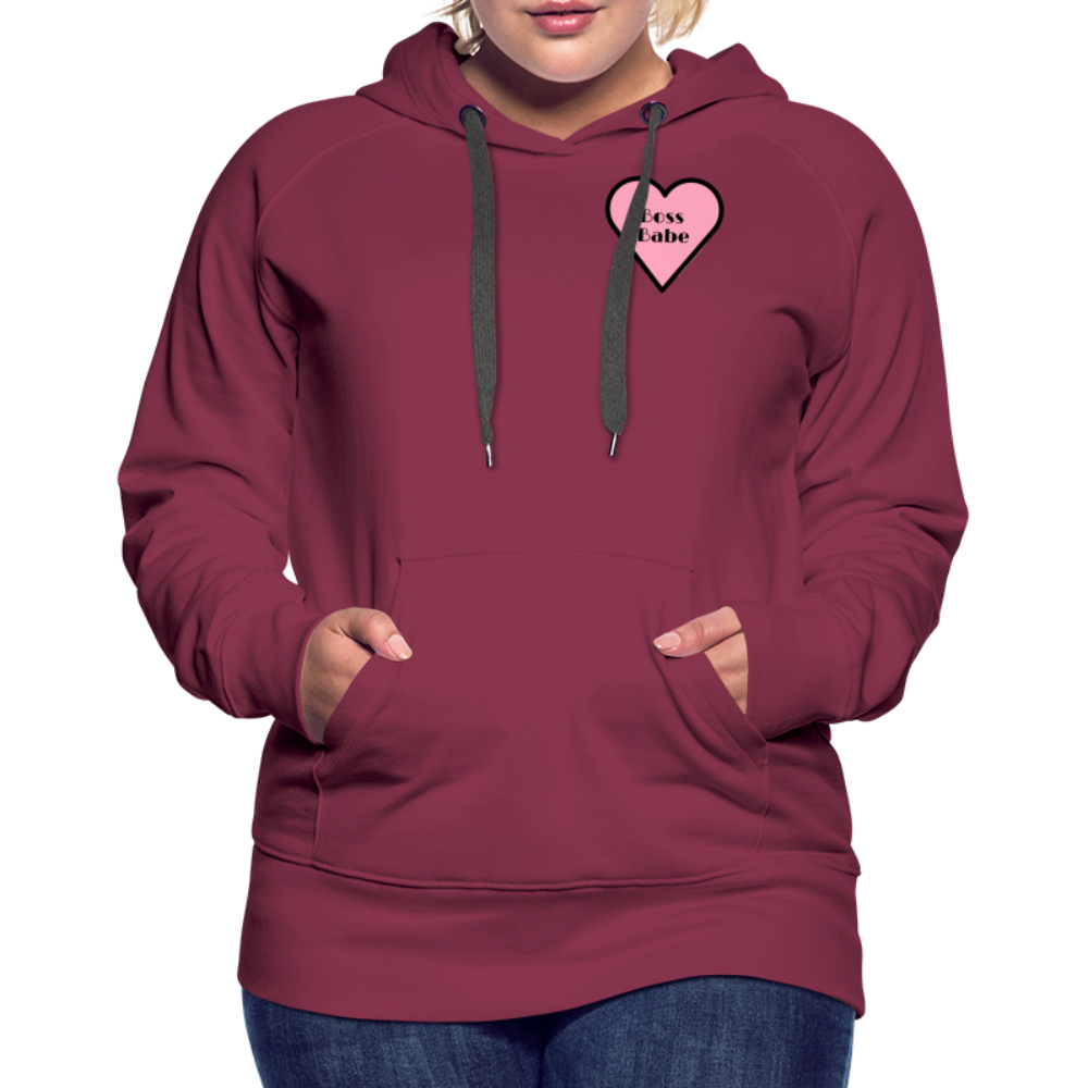 Customizable Boss Babe Pink Heart Moji Women’s Premium Hoodie  - Emoji.Express - burgundy