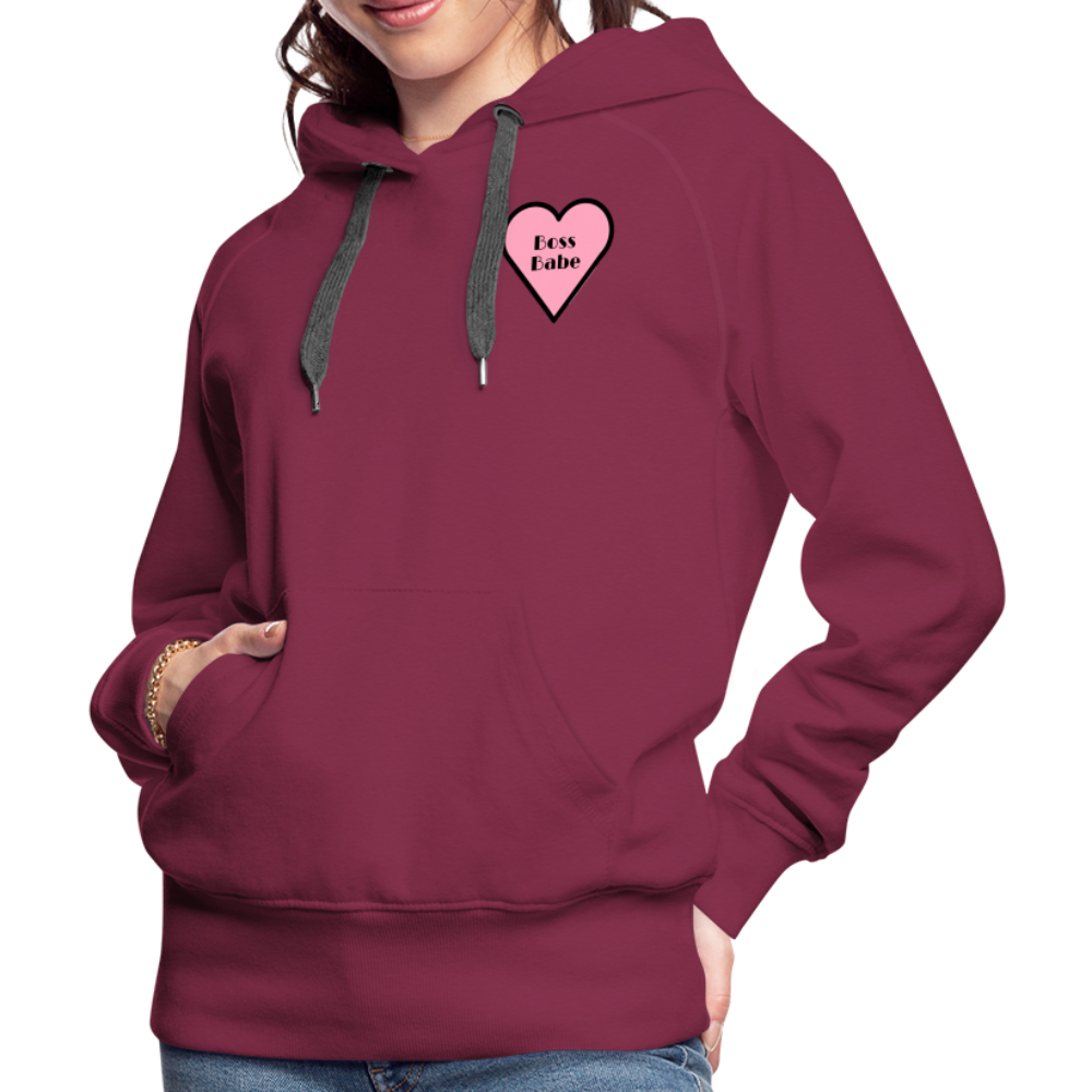Customizable Boss Babe Pink Heart Moji Women’s Premium Hoodie  - Emoji.Express - burgundy