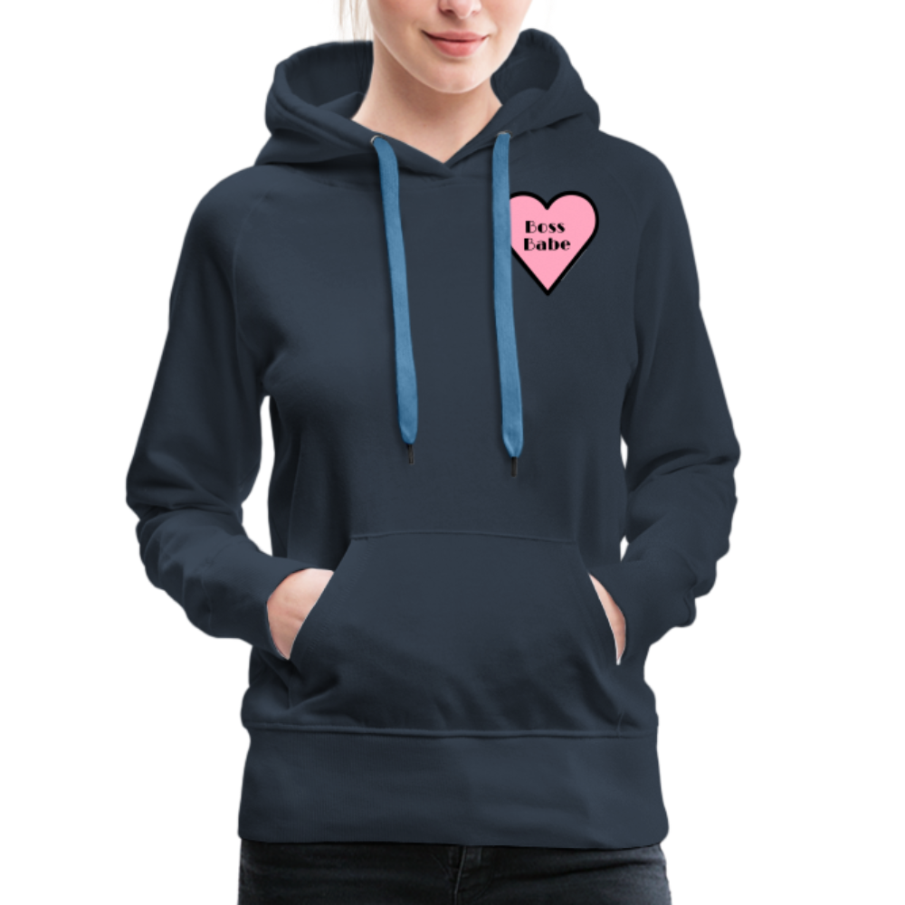 Customizable Boss Babe Pink Heart Moji Women’s Premium Hoodie  - Emoji.Express - navy