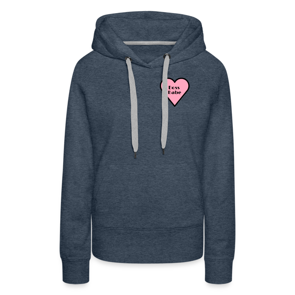 Customizable Boss Babe Pink Heart Moji Women’s Premium Hoodie  - Emoji.Express - heather denim