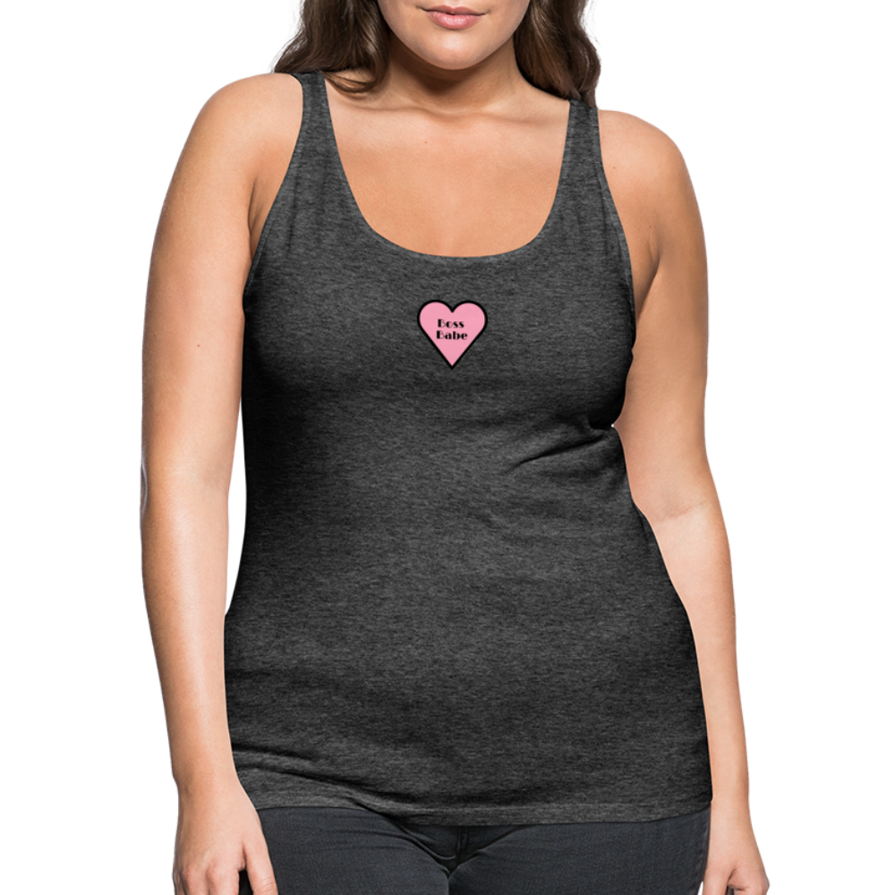 Customizable Boss Babe Pink Heart Moji Women’s Premium Tank Top - Emoji.Express - charcoal grey