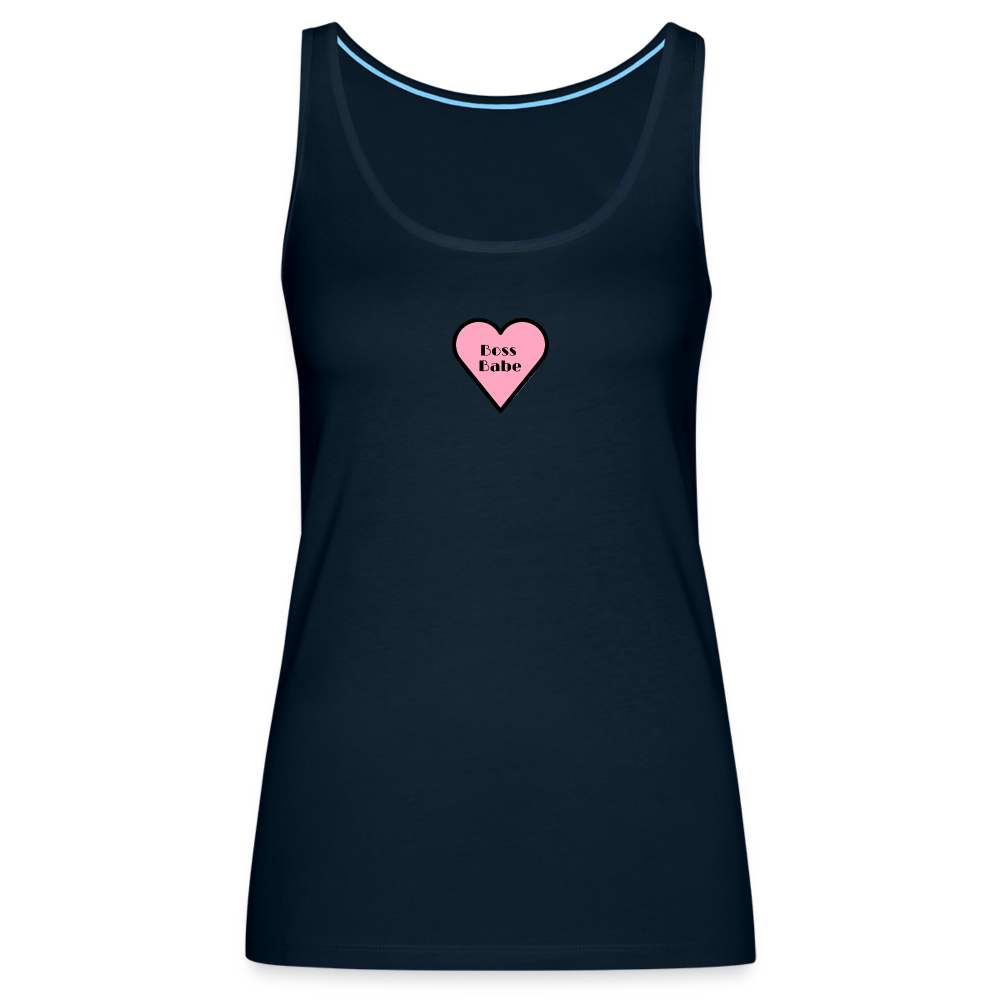 Customizable Boss Babe Pink Heart Moji Women’s Premium Tank Top - Emoji.Express - deep navy