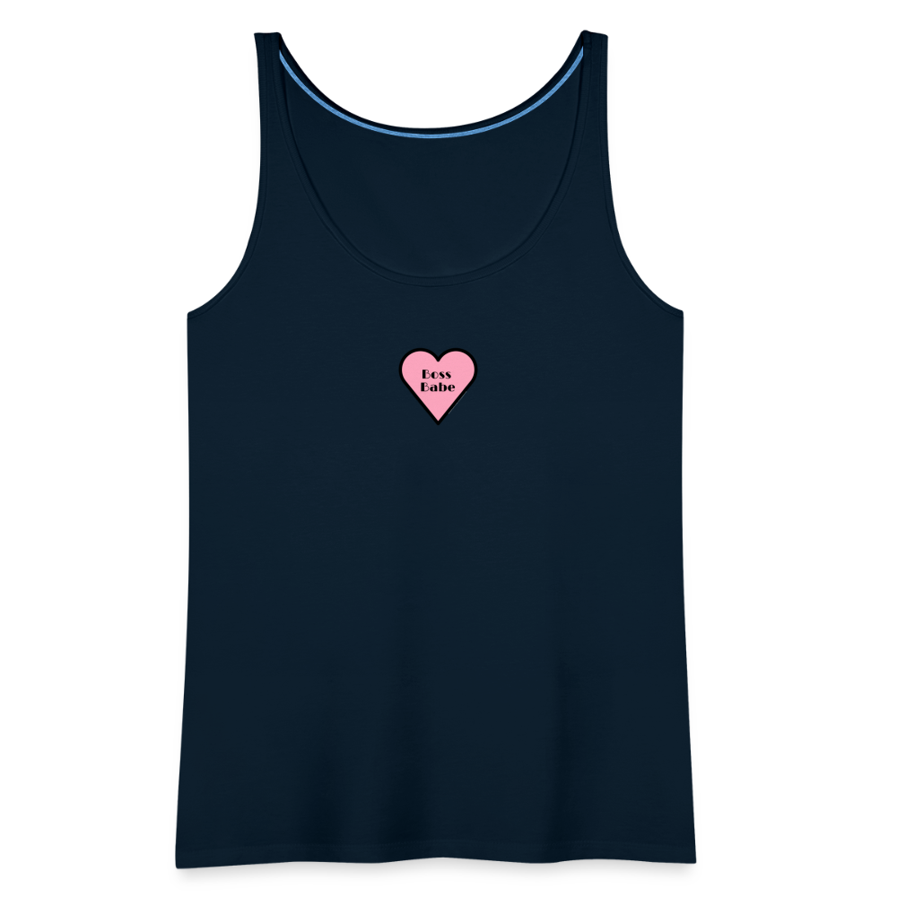 Customizable Boss Babe Pink Heart Moji Women’s Premium Tank Top - Emoji.Express - deep navy