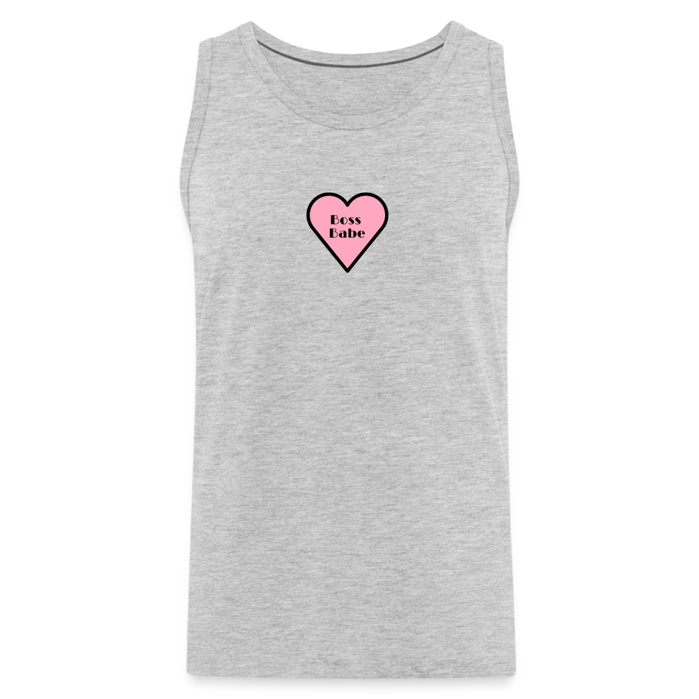 Customizable Boss Babe Pink Heart Moji Men’s Premium Tank Top - Emoji.Express - heather gray