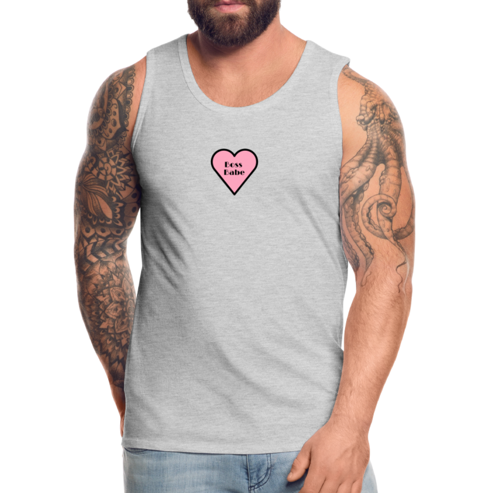 Customizable Boss Babe Pink Heart Moji Men’s Premium Tank Top - Emoji.Express - heather gray