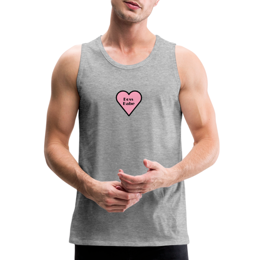 Customizable Boss Babe Pink Heart Moji Men’s Premium Tank Top - Emoji.Express - heather gray