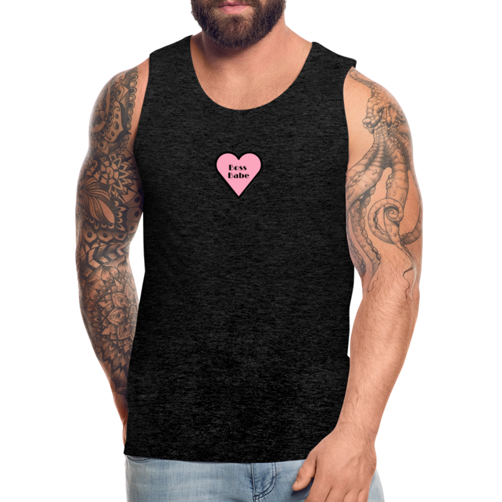 Customizable Boss Babe Pink Heart Moji Men’s Premium Tank Top - Emoji.Express - charcoal grey