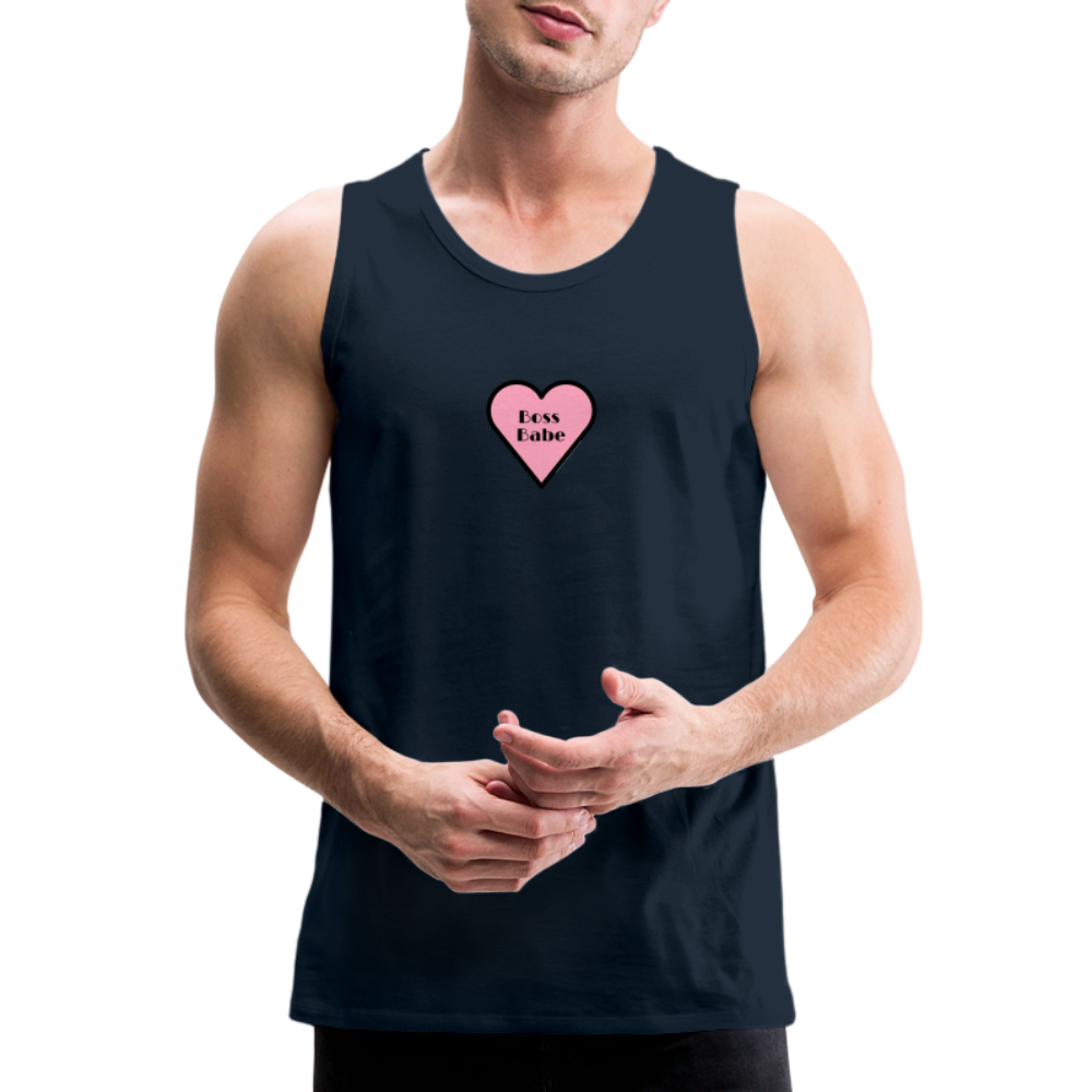 Customizable Boss Babe Pink Heart Moji Men’s Premium Tank Top - Emoji.Express - deep navy