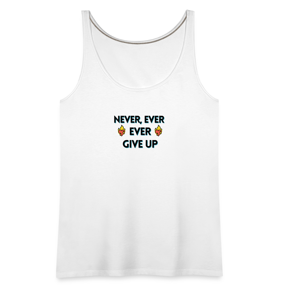 Customizable Emoji Expression: Never, Ever Ever Give Up Heart on Fire Moji Women’s Premium Tank - Emoij.Express - white
