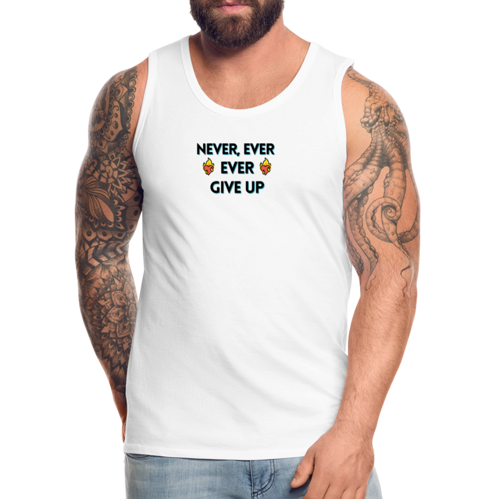 Customizable Emoji Expression: Never, Ever Ever Give Up Heart on Fire Moji Men’s Premium Tank - Emoij.Express - white
